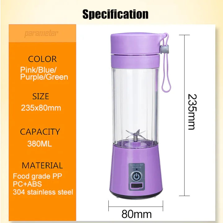 HousewareCollection USB Rechargeable Portable Juicer Blender 380ml | 6-Blade Electric Fruit Mixer & Smoothie Maker | Personal Size Food Grade Juice Blender housewarecollections