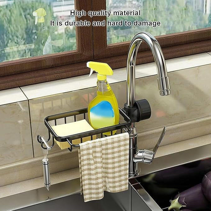 HousewareCollection Stainless Steel Sponge Holder for Kitchen Sink | Adjustable Faucet Rack Organizer | Soap Drainer & Sink Caddy Storage Basket housewarecollections
