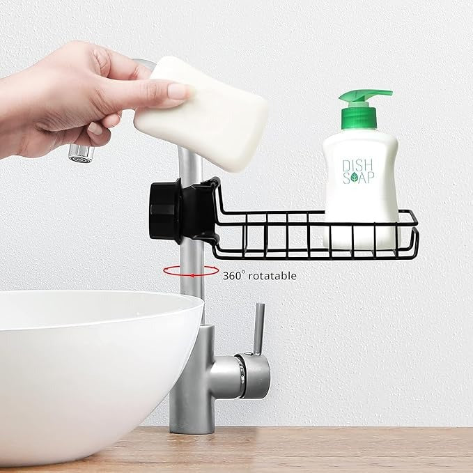 HousewareCollection Stainless Steel Sponge Holder for Kitchen Sink | Adjustable Faucet Rack Organizer | Soap Drainer & Sink Caddy Storage Basket housewarecollections