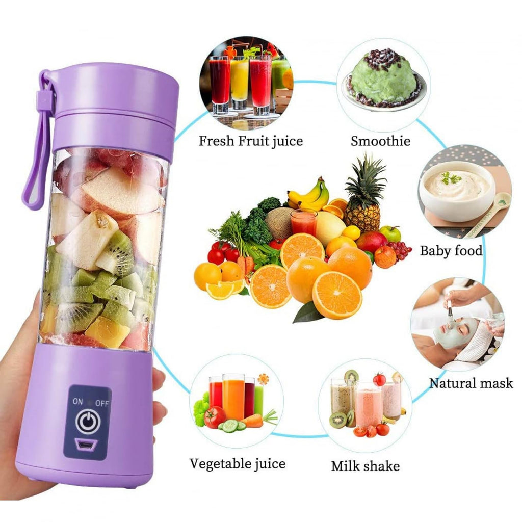 HousewareCollection USB Rechargeable Portable Juicer Blender 380ml | 6-Blade Electric Fruit Mixer & Smoothie Maker | Personal Size Food Grade Juice Blender housewarecollections