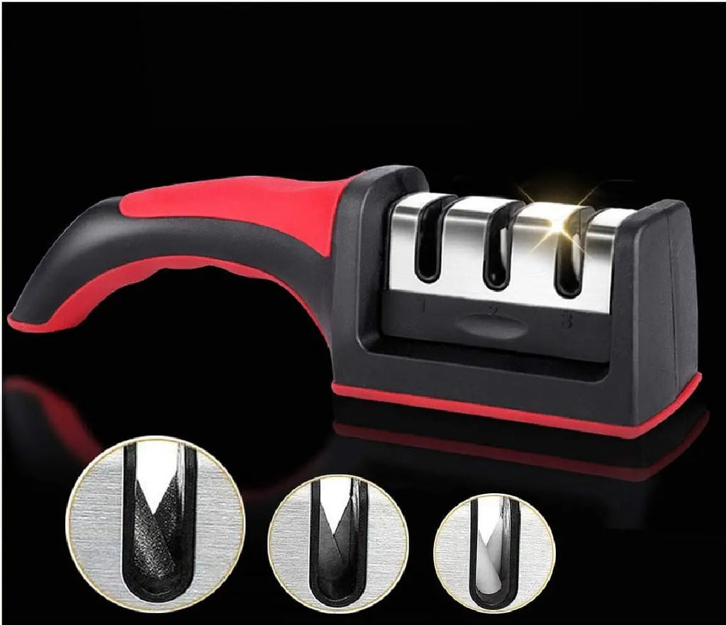 HousewareCollection 3-in-1 Professional Knife Sharpener | Manual Kitchen Knife Sharpening Tool | Multi-Stage Blade Sharpener for Kitchen Knives housewarecollections