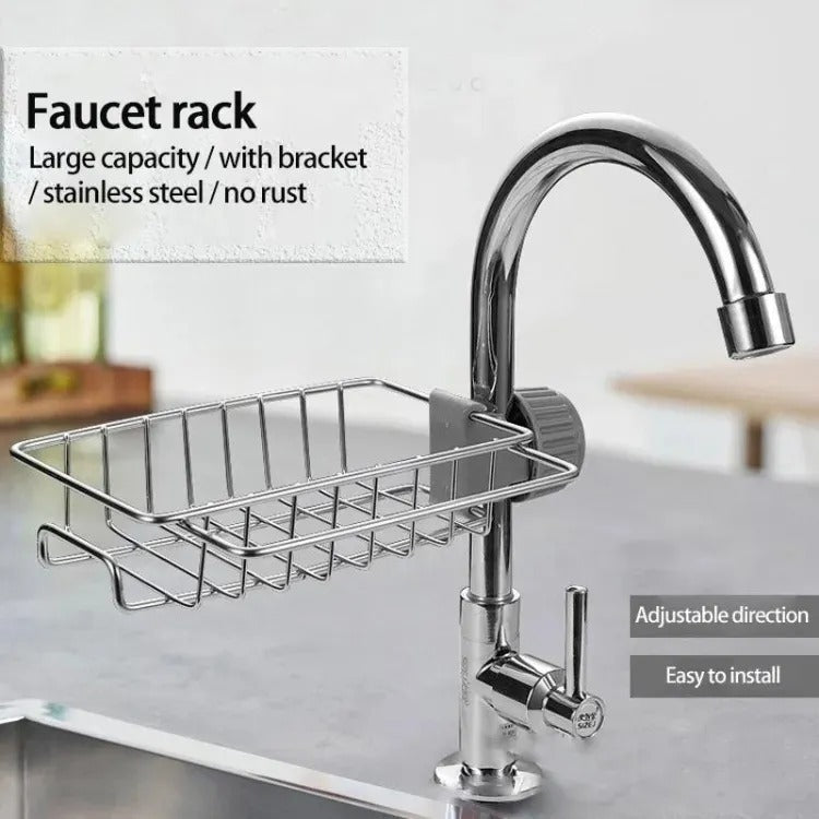 HousewareCollection Stainless Steel Sponge Holder for Kitchen Sink | Adjustable Faucet Rack Organizer | Soap Drainer & Sink Caddy Storage Basket housewarecollections