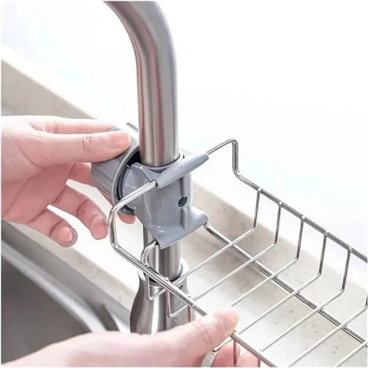 HousewareCollection Stainless Steel Sponge Holder for Kitchen Sink | Adjustable Faucet Rack Organizer | Soap Drainer & Sink Caddy Storage Basket housewarecollections