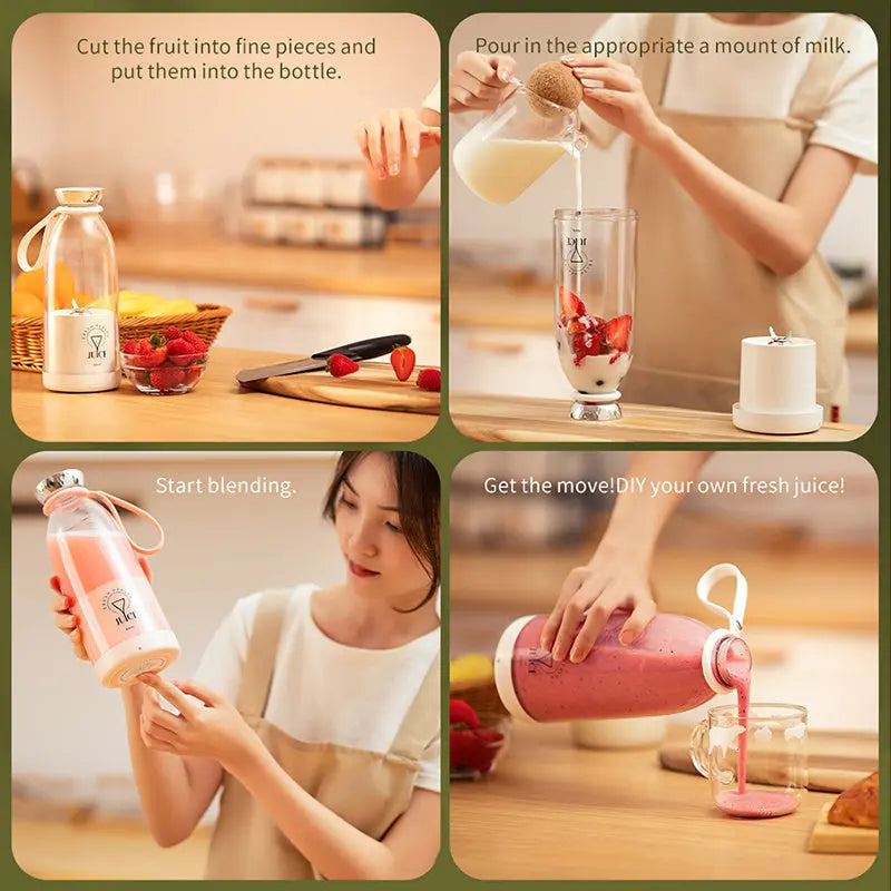 HousewareCollection Wireless Portable Electric Juicer Blender | USB Rechargeable Mini Juice Maker with 4 Stainless Steel Blades | Multifunction Fruit & Smoothie Mixer housewarecollections