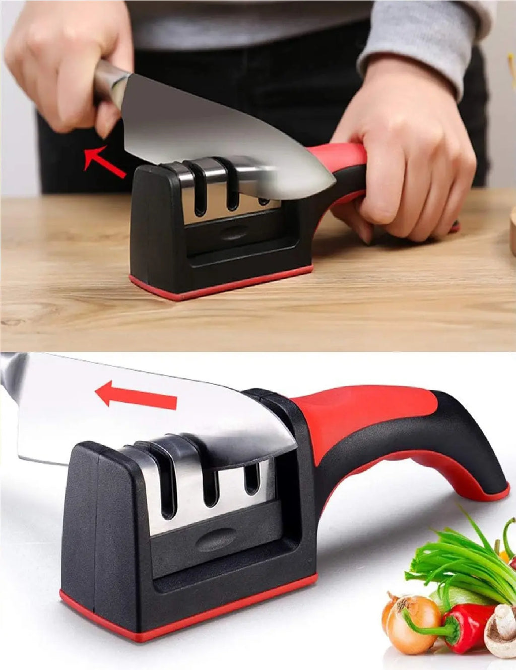 HousewareCollection 3-in-1 Professional Knife Sharpener | Manual Kitchen Knife Sharpening Tool | Multi-Stage Blade Sharpener for Kitchen Knives housewarecollections