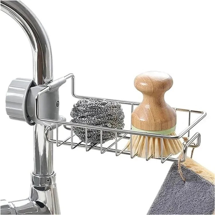 HousewareCollection Stainless Steel Sponge Holder for Kitchen Sink | Adjustable Faucet Rack Organizer | Soap Drainer & Sink Caddy Storage Basket housewarecollections