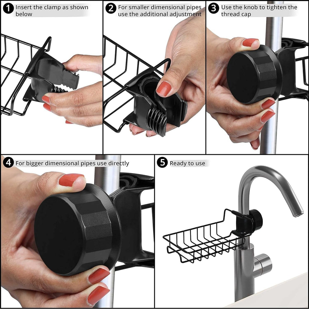 HousewareCollection Stainless Steel Sponge Holder for Kitchen Sink | Adjustable Faucet Rack Organizer | Soap Drainer & Sink Caddy Storage Basket housewarecollections