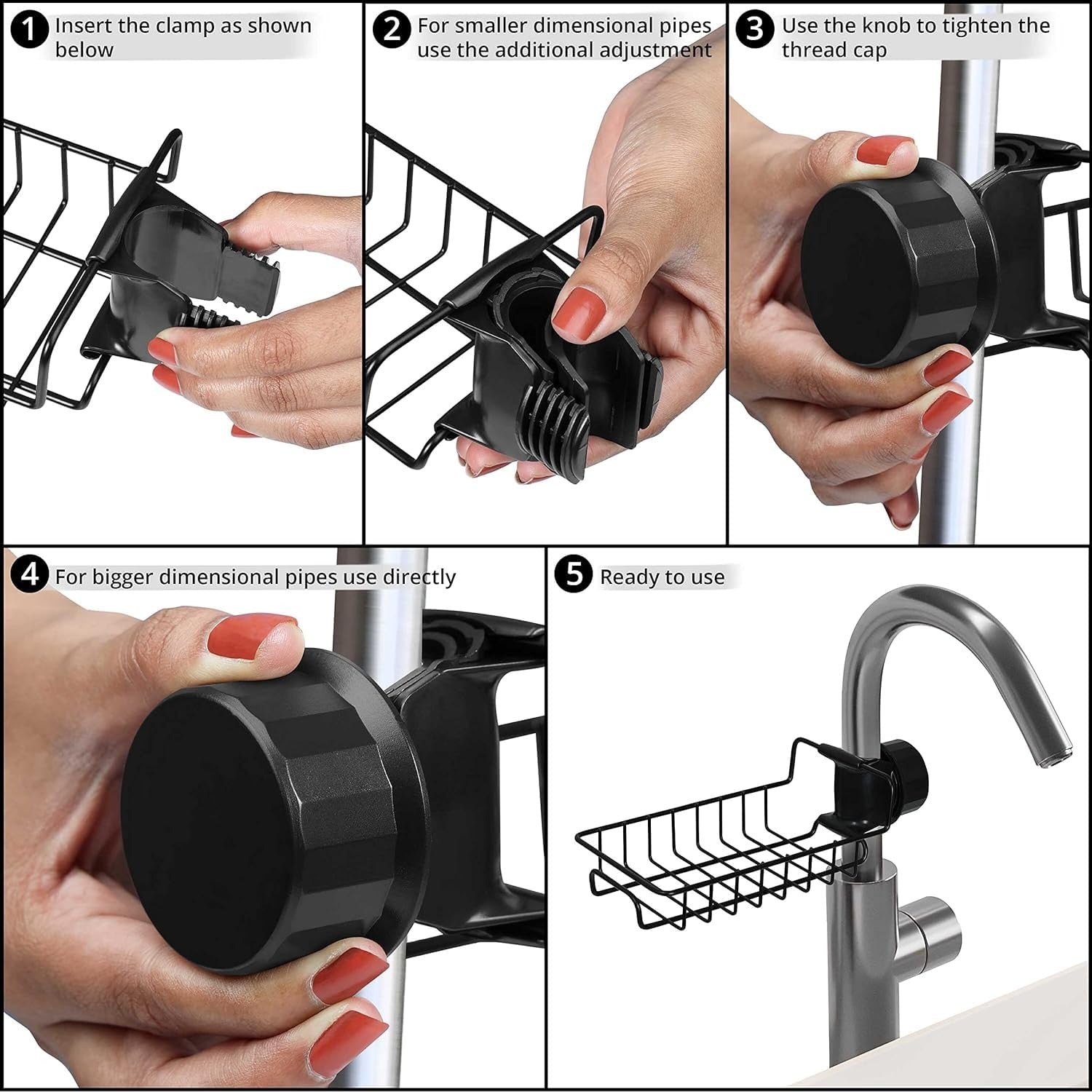HousewareCollection Stainless Steel Sponge Holder for Kitchen Sink | Adjustable Faucet Rack Organizer | Soap Drainer & Sink Caddy Storage Basket housewarecollections