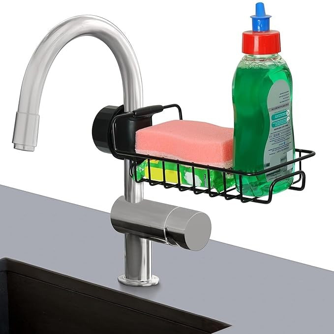 HousewareCollection Stainless Steel Sponge Holder for Kitchen Sink | Adjustable Faucet Rack Organizer | Soap Drainer & Sink Caddy Storage Basket housewarecollections