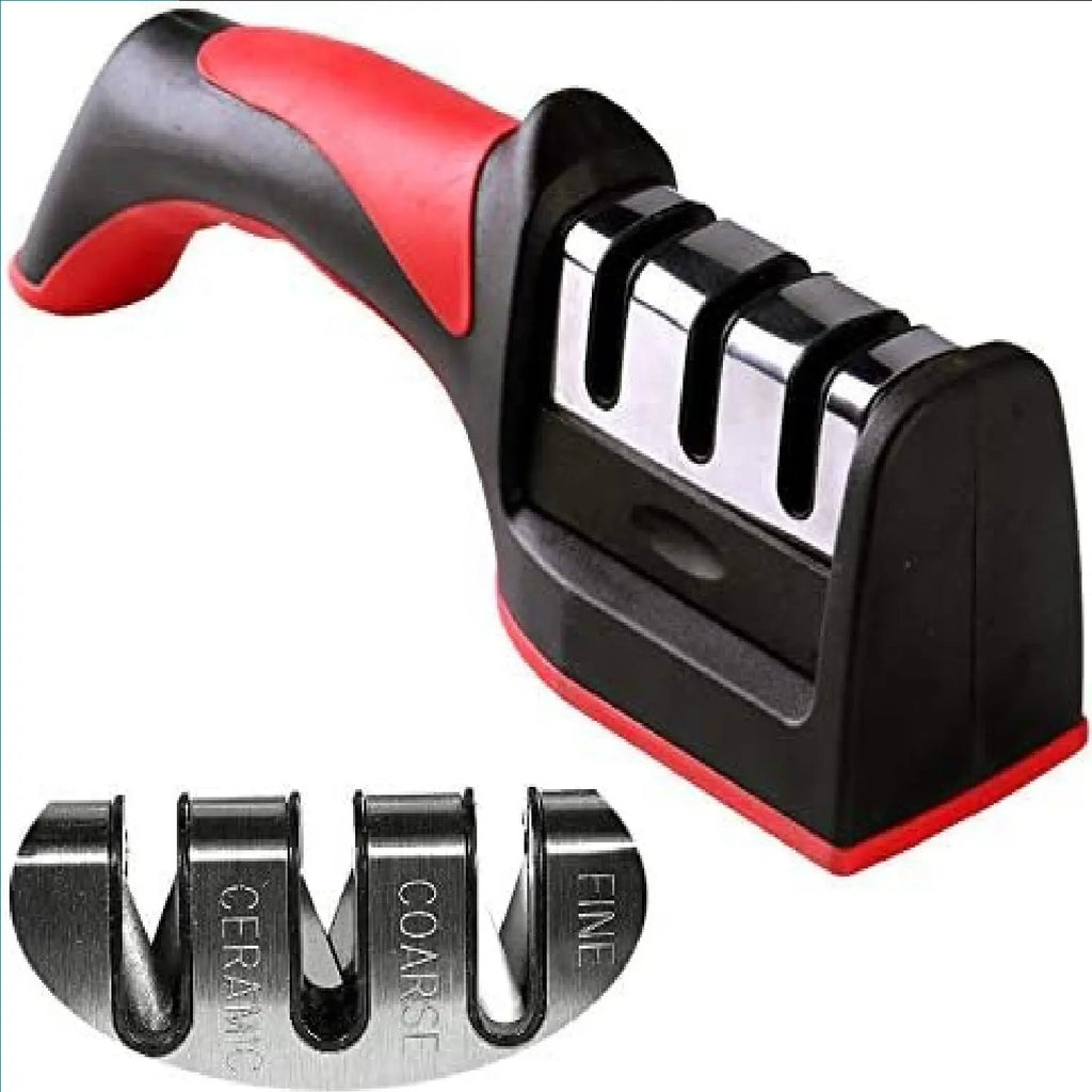 HousewareCollection 3-in-1 Professional Knife Sharpener | Manual Kitchen Knife Sharpening Tool | Multi-Stage Blade Sharpener for Kitchen Knives housewarecollections